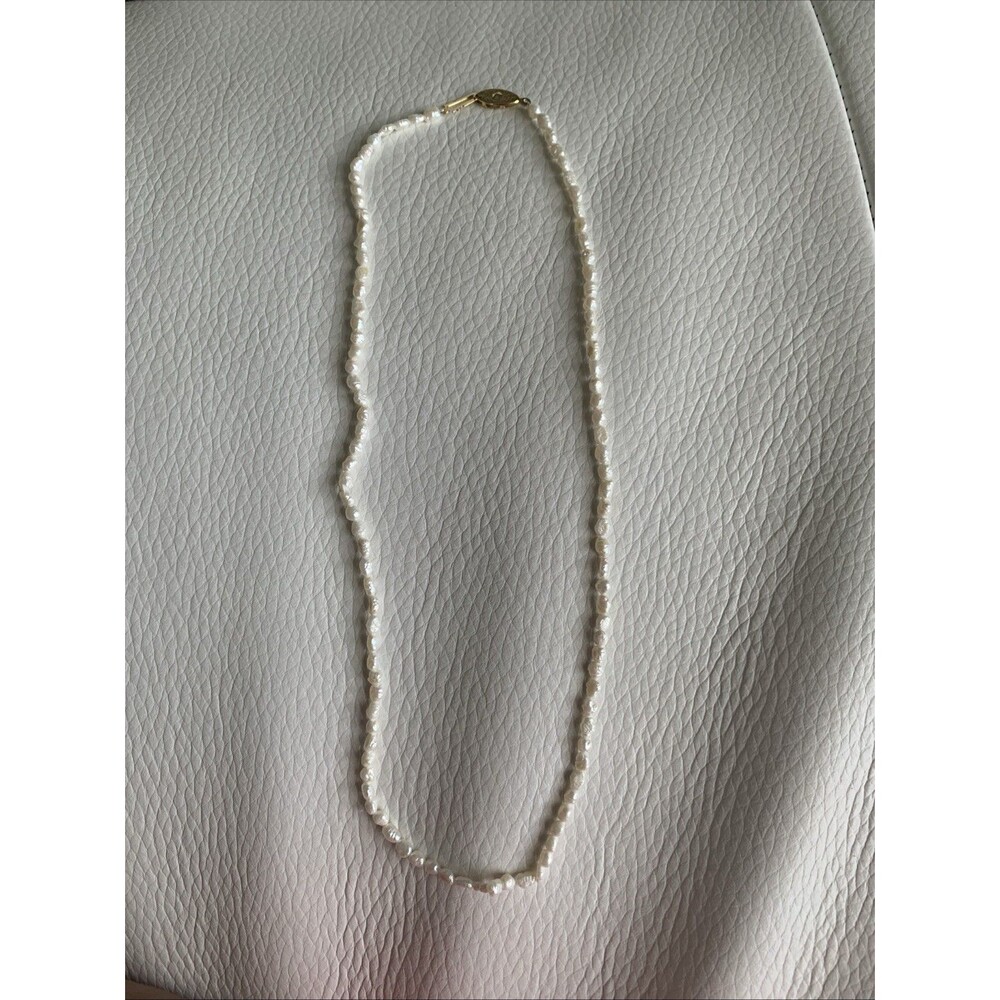 White Natural Baroque Pearl Necklace Gold Tone Fish Hook Clasp